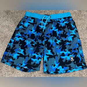 Pshyco Bunny Swim trunks boys Large 14/16 blue Rye all Over